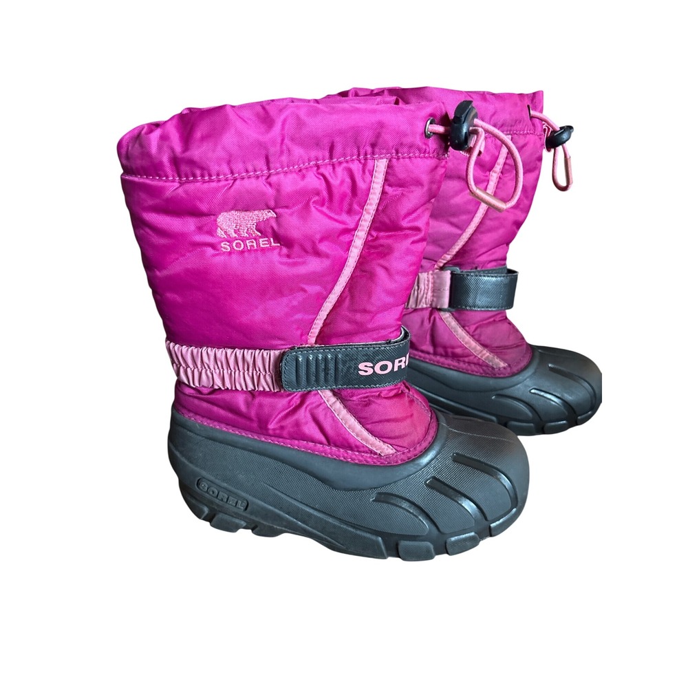 Sorel Flurry Snow Boots Kids Size 1 Pink Grey Insulated Waterproof